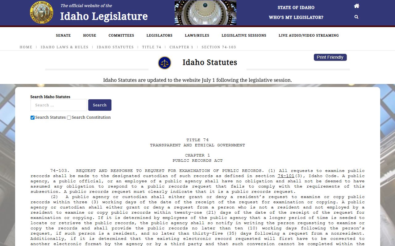 Adams County Clerk records Idaho public records request procedure