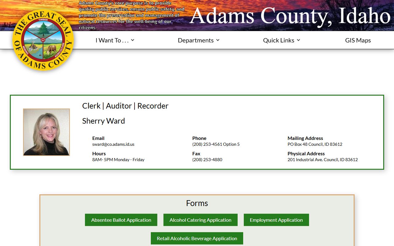 Adams County Clerk records Clerk Auditor Recorder contact page