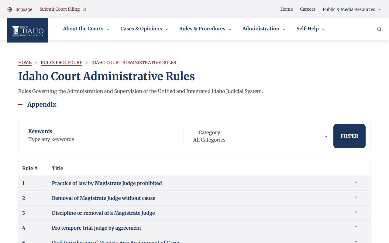 Adams County court records Idaho Court Administrative Rules source