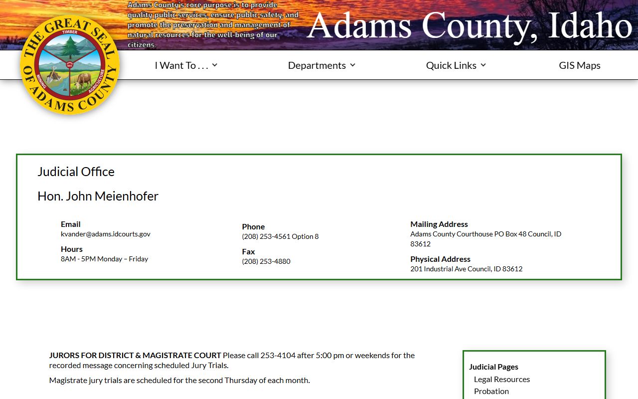 Adams County District Court Judicial Office records