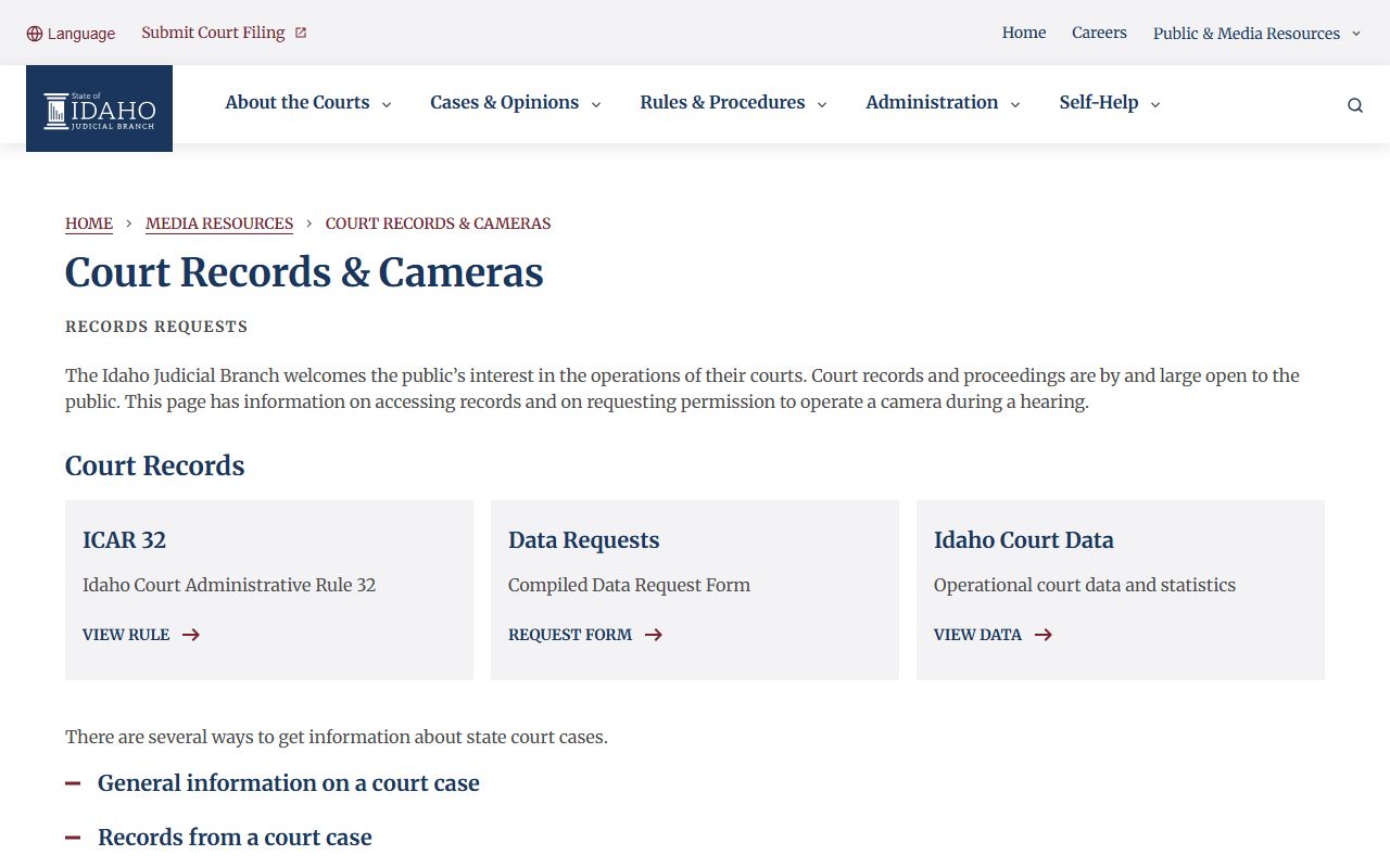 Adams County court records Idaho records request guidance