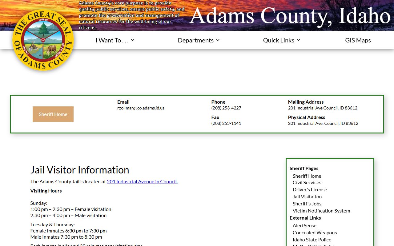 Adams County inmate search jail visitor information page