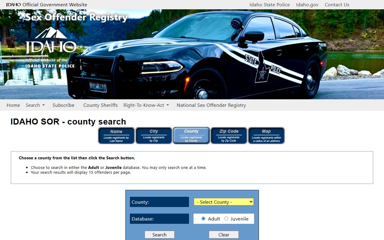 Adams County inmate search related Idaho State Police county registry search