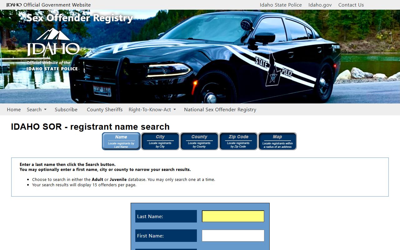 Adams County inmate search related Idaho State Police registry name search