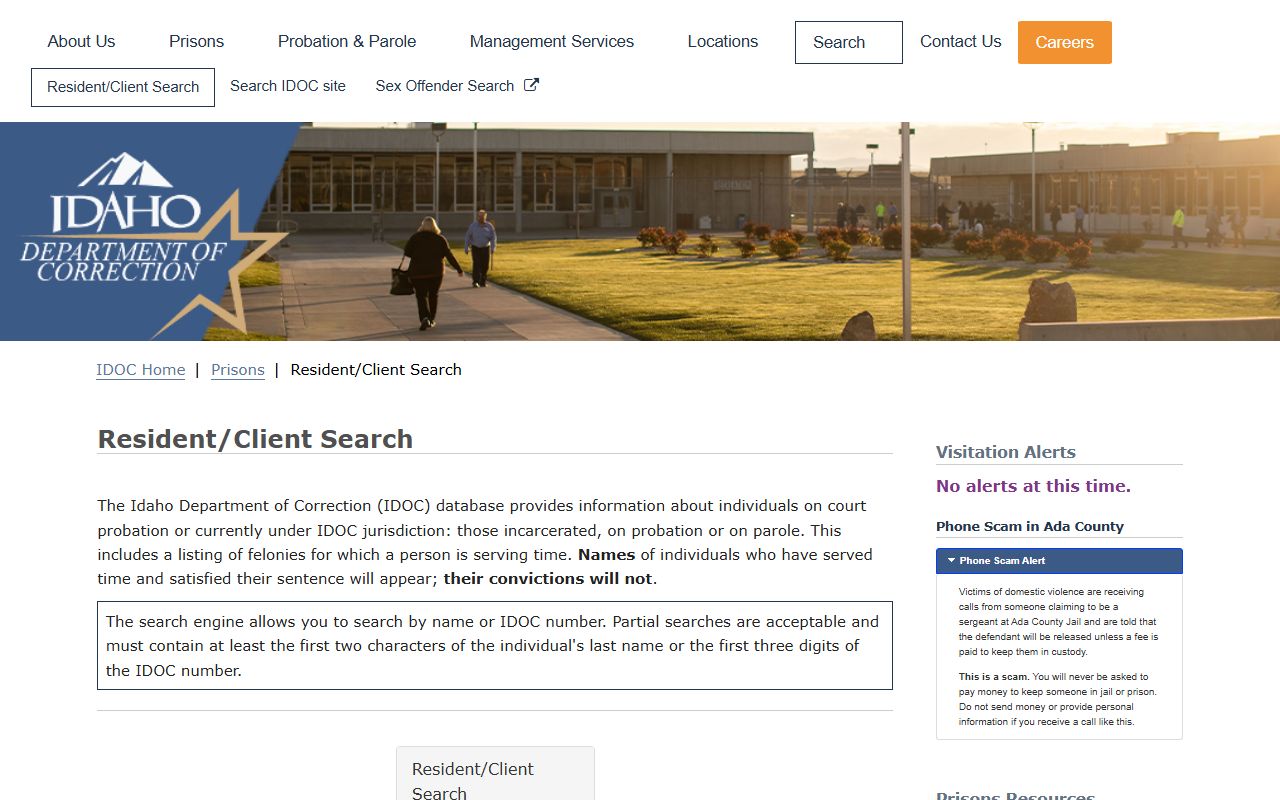 Adams County inmate search IDOC resident client search fields