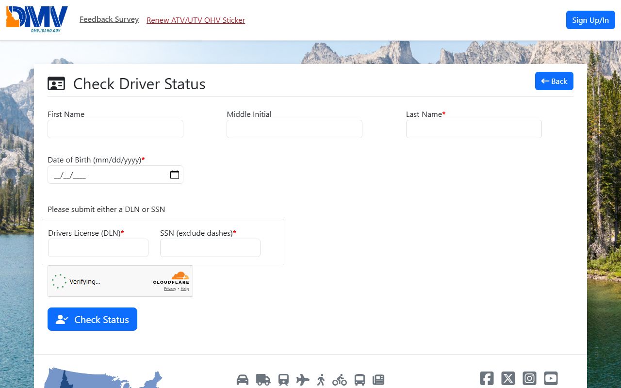 Adams County traffic court records Idaho DMV driver status check
