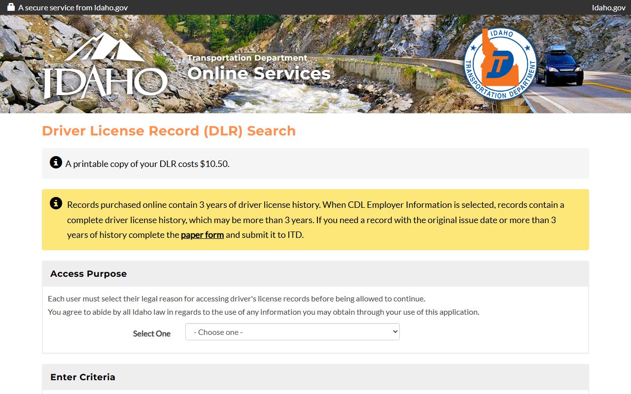 Adams County traffic court records Idaho driver license record search