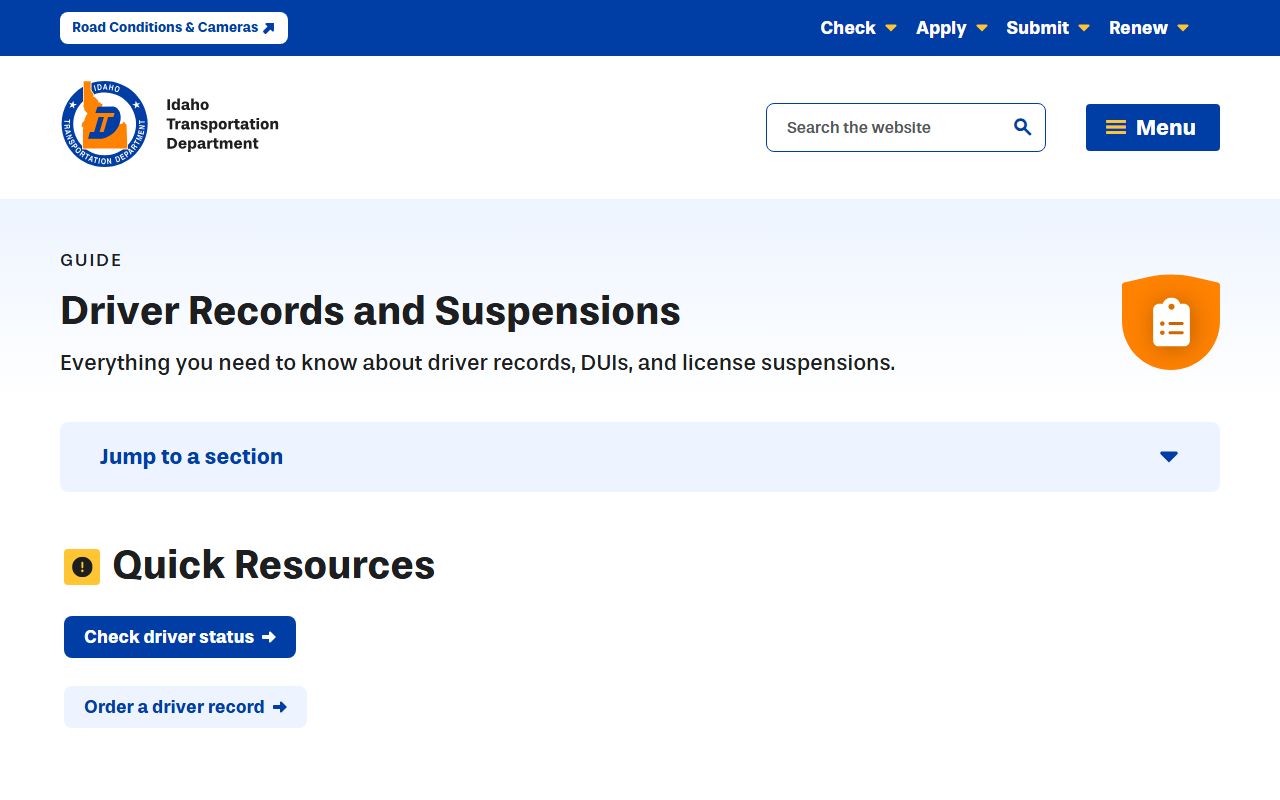 Adams County traffic court records ITD driver records and suspensions guide